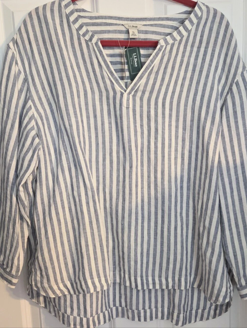 READ LL Bean NEW NWT Womens Linen Striped Tunic Top Split V-Neck Tag XL Fits XXL - Picture 1 of 3